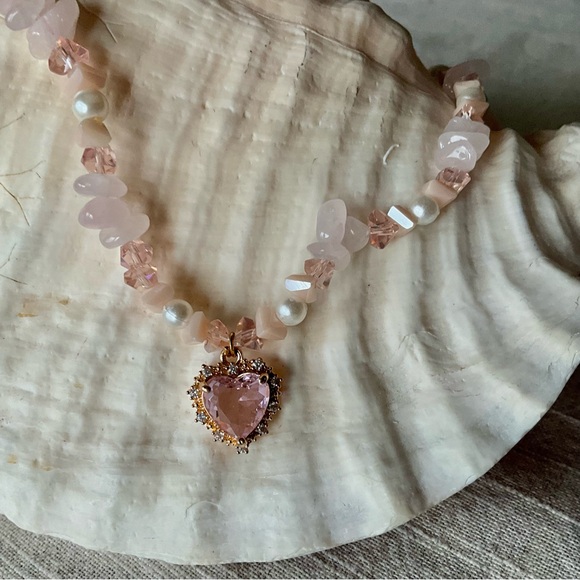 Pink and Purple Heart Shaped Necklaces with natural stones - Picture 6 of 15